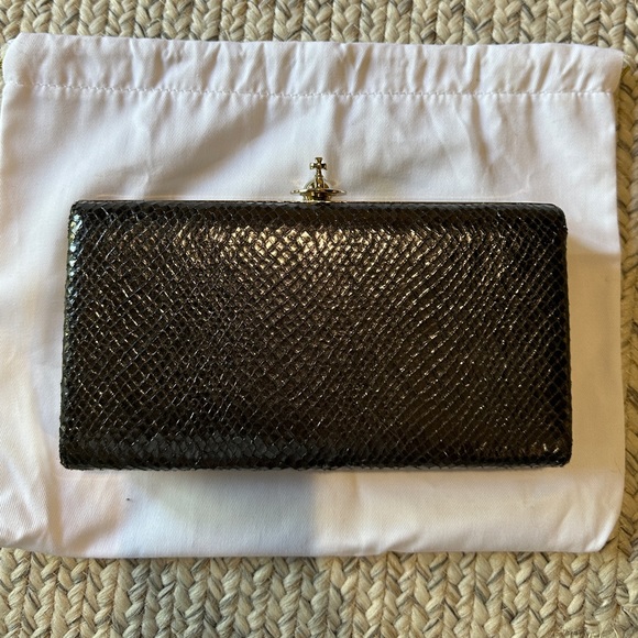 100% auth VIVIENNE WESTWOOD Verona Black Reptile Leather Box Clutch Bag - Picture 2 of 14